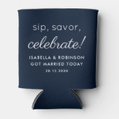 Gastgeschenk Hochzeit Sip Savor Celebrate Navy Blu Dosenkühler (Vorderseite)