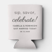 Gastgeschenk Hochzeit Sip Savor Celebrate Off Whit Dosenkühler (Rückseite)