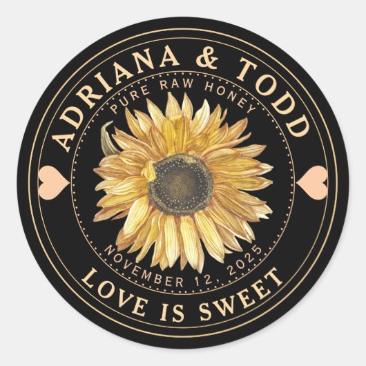 Gastgeschenk Hochzeit Sonnenblume mit dem Gütesieg Runder Aufkleber (Vorderseite)