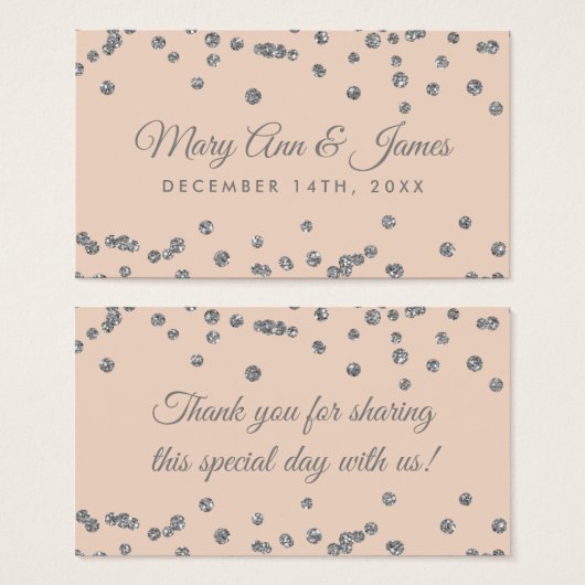 Gastgeschenk Hochzeit Tag Silver Glitzer Confetti  (Vorne & Hinten)
