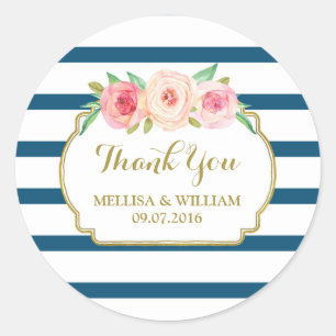 Gastgeschenk Hochzeit-Tags für Navy Stripes Gold P Runder Aufkleber