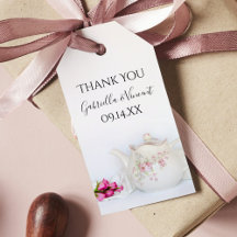 Gastgeschenk Hochzeit-Tags für Teekanne und Rose