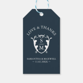Gastgeschenk Hochzeit Tags Navy Blue Monogram Wapp Geschenkanhänger