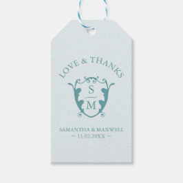 Gastgeschenk Hochzeit Tags Türkisfarbenes Monogram Geschenkanhänger