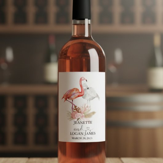 Gastgeschenk Hochzeit Tropical Flamingo Boho Wasse Weinetikett