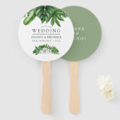Gastgeschenk Hochzeit Tropical Green Foliage Fächer (Vorne und Hinten)