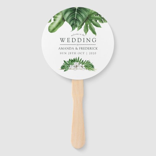 Gastgeschenk Hochzeit Tropical Green Foliage Fächer (Vorderseite)