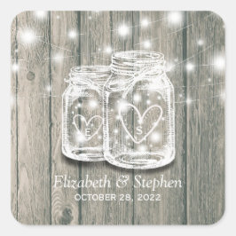 Gastgeschenk Hochzeit Vielen Dank an Rustic Wood M Quadratischer Aufkleber
