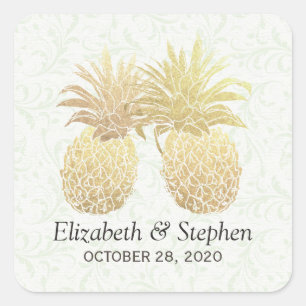 Gastgeschenk Hochzeit Vintages Ananas Quadratischer Aufkleber