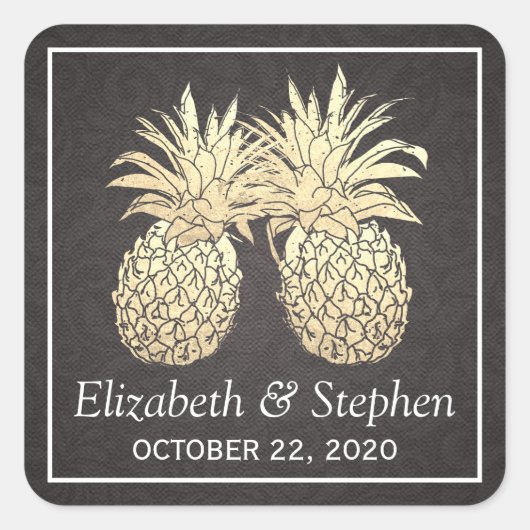 Gastgeschenk Hochzeit Vintages Ananas Quadratischer Aufkleber (Vorderseite)
