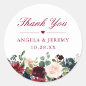 Gastgeschenk Hochzeit von Burgundy Blush Runder Aufkleber (Vorderseite)