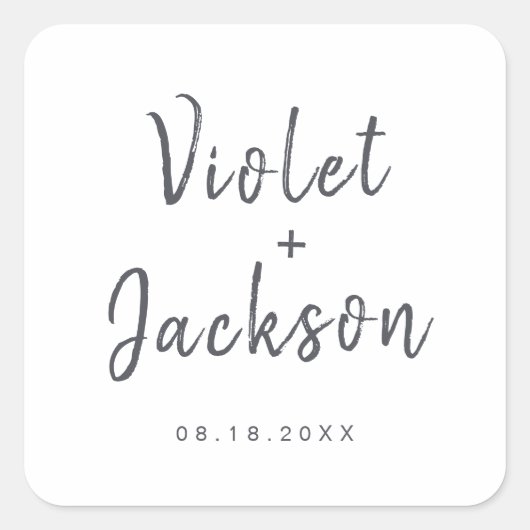 Gastgeschenk Hochzeit von Minimalistischen handges Quadratischer Aufkleber (Vorderseite)