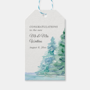 Gastgeschenk Hochzeit Wasserfarbener Wildwald Berg Geschenkanhänger