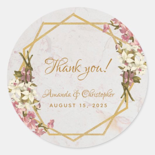 Gastgeschenk Hochzeit zur Geometrischen Blütenmarb Runder Aufkleber (Vorderseite)