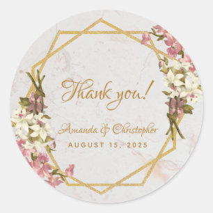 Gastgeschenk Hochzeit zur Geometrischen Blütenmarb Runder Aufkleber