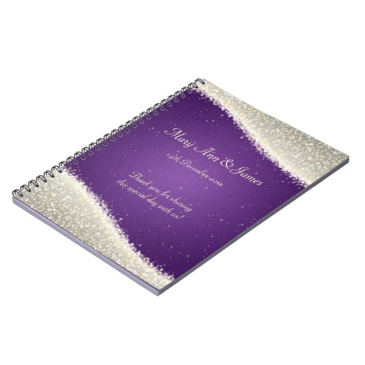 Gastgeschenk Hochzeits-Blendungs-Glitzern lila Notizblock (Linke Seite)