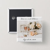 Gastgeschenk Hochzeits-Knopf Champagne und Blumen Button (Vorne & Hinten)