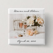 Gastgeschenk Hochzeits-Knopf Champagne und Blumen Button (Vorderseite)