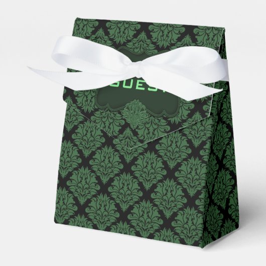Gastgeschenk mit grünem Damaskotel Geschenkschachtel (Vorderseite)