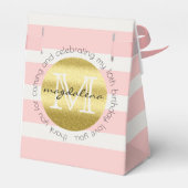 Gastgeschenk Monogram Gold Glitzer Rosa Streifen Geschenkschachtel (Rückseite)