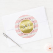 Gastgeschenk Monogram Gold Glitzer Rosa Streifen Runder Aufkleber (Umschlag)