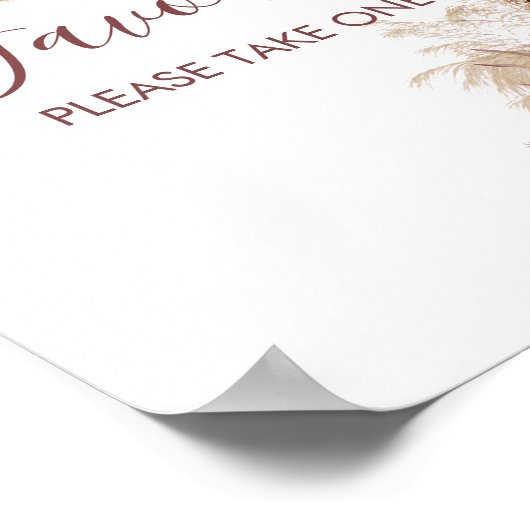 Gastgeschenk Sign Boho Pampas Grass Mauve Pink Poster (Ecke)