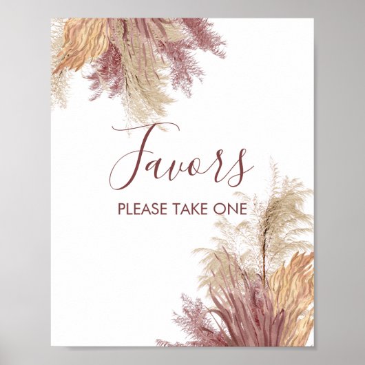Gastgeschenk Sign Boho Pampas Grass Mauve Pink Poster (Vorne)