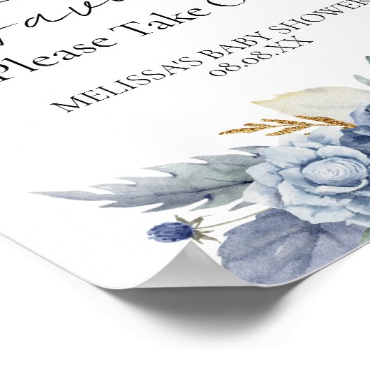 Gastgeschenk Signs Greenery Dusty Blue Blume Poster (Ecke)