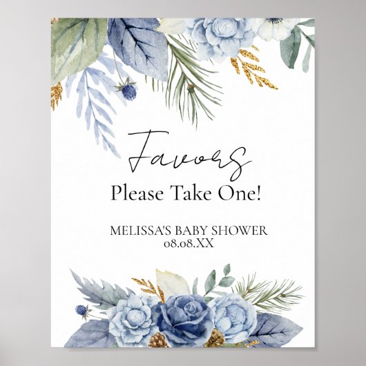 Gastgeschenk Signs Greenery Dusty Blue Blume Poster (Vorne)