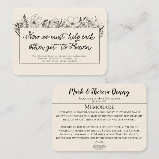 Gastgeschenke Hochzeiten St. Charles Memorare Holy Visitenkarte (Vorne/Hinten)