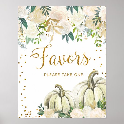 Gastgeschenke von Gold und Weiß Pumpkin unterzeich Poster (Vorne)