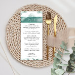 Gastname, grün, Wasserfarbenhochzeit Menükarte<br><div class="desc">Freuen Sie sich auf dieses elegante romantische Menü, das mit ihren Namen personalisiert ist. Menü und Platzkarte in einem! Design mit zarten Aquarelldetails in einer schönen Mischung aus Grün und Salbei sowohl vorne als auch hinten. Zurück mit der Option zum Hinzufügen - oder Löschen - Ihrer Monogramm-Initialen und Datum. Teil...</div>