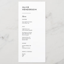 Gastname im Menü Minimalistisches Hochzeitmenü