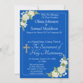 Gastnamen, Christliches Cobalt Blue & White Roses Einladung (Vorderseite)