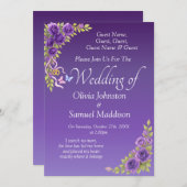 Gastnamen, Lila Mauve-Blume & White Wedding Einladung (Vorne/Hinten)