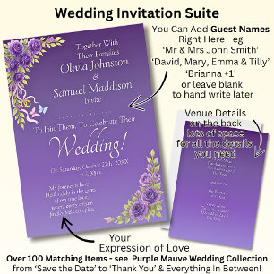 Gastnamen, Lila Mauve-Blume & White Wedding Einladung