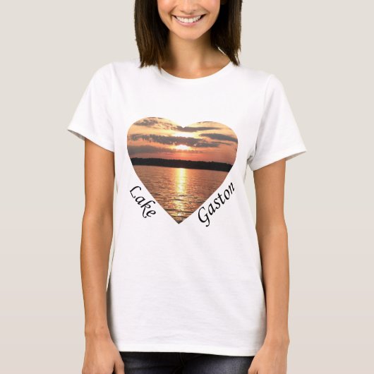 Gaston-See Sonnenuntergang Herz mit Gaston-See Tex T-Shirt (Vorderseite)