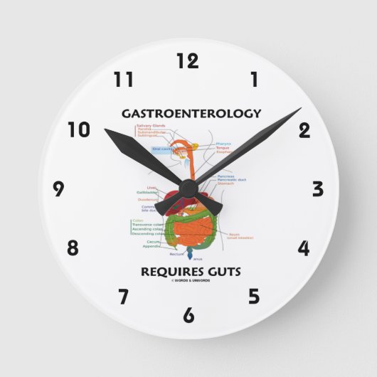 Gastroenterology Requires Guts (Verdauungssystem) Runde Wanduhr (Vorderseite)