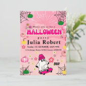 Gastroskateboard Halloween Kürbisrosa Einladung (Stehend Vorderseite)
