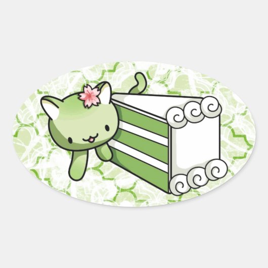 Gateau Matcha Kitty Ovaler Aufkleber (Vorderseite)
