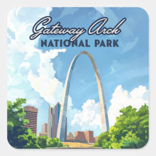 Gateway Arch National Park Missouri St Louis Retro Quadratischer Aufkleber