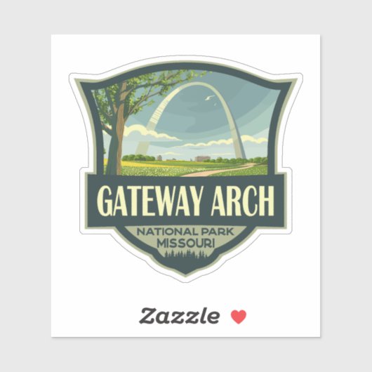 Gateway Arch Nationalpark Illustration Retro Art Aufkleber (Blatt)