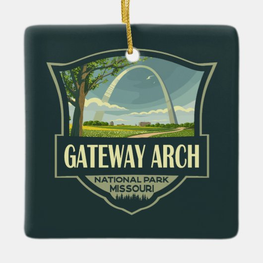 Gateway Arch Nationalpark Illustration Retro Art Keramikornament (Vorderseite)