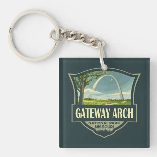 Gateway Arch Nationalpark Illustration Retro Art Schlüsselanhänger (Vorderseite)