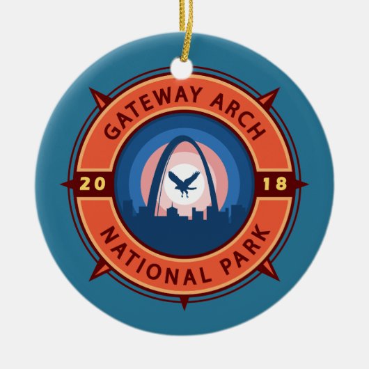 Gateway Arch Nationalpark Retro Kompass Emblem Keramik Ornament (Vorne)
