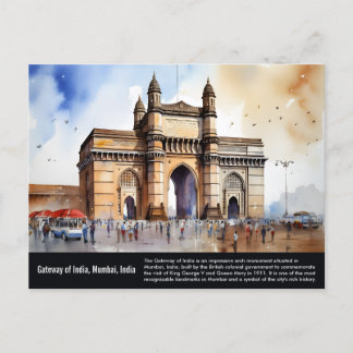 Gateway of India Mumbai Watercolor Painting Postkarte