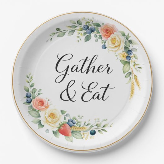 Gather & Eat Elegant Floral Dinner Plate Pappteller (Vorderseite)