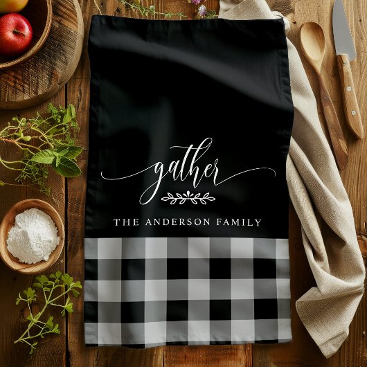 Gather Fall Black & White Buffalo Karo Geschirrtuch