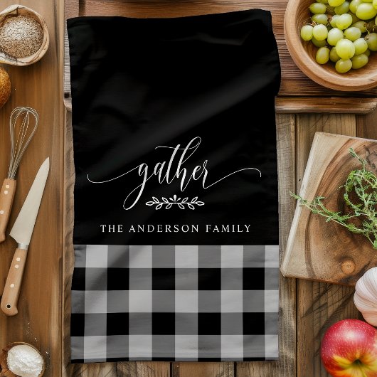 Gather Fall Black & White Buffalo Karo Geschirrtuch