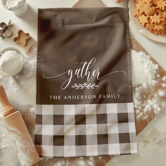 Gather Fall Brown & White Buffalo Karo Geschirrtuch